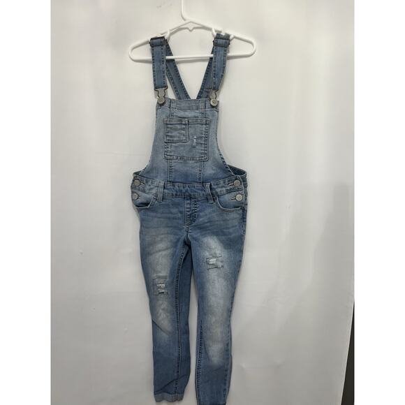 Justice Girls Overalls Bibs Jeans Distressed Size 7 Skinny - Picture 1 of 5